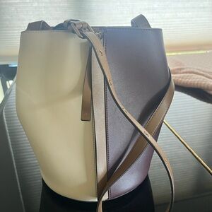 Two-Tone Leather Bucket Bag